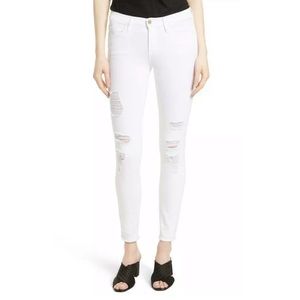 FRAME DENIM Le Skinny De Jeanne White  Distressed Jeans 30